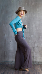 Wide-leg Palazzo, Yoga Pants with Boot Cut and Miniskirt in Mocha Brown