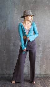 Wide-leg Palazzo, Yoga Pants with Boot Cut and Miniskirt in Mocha Brown