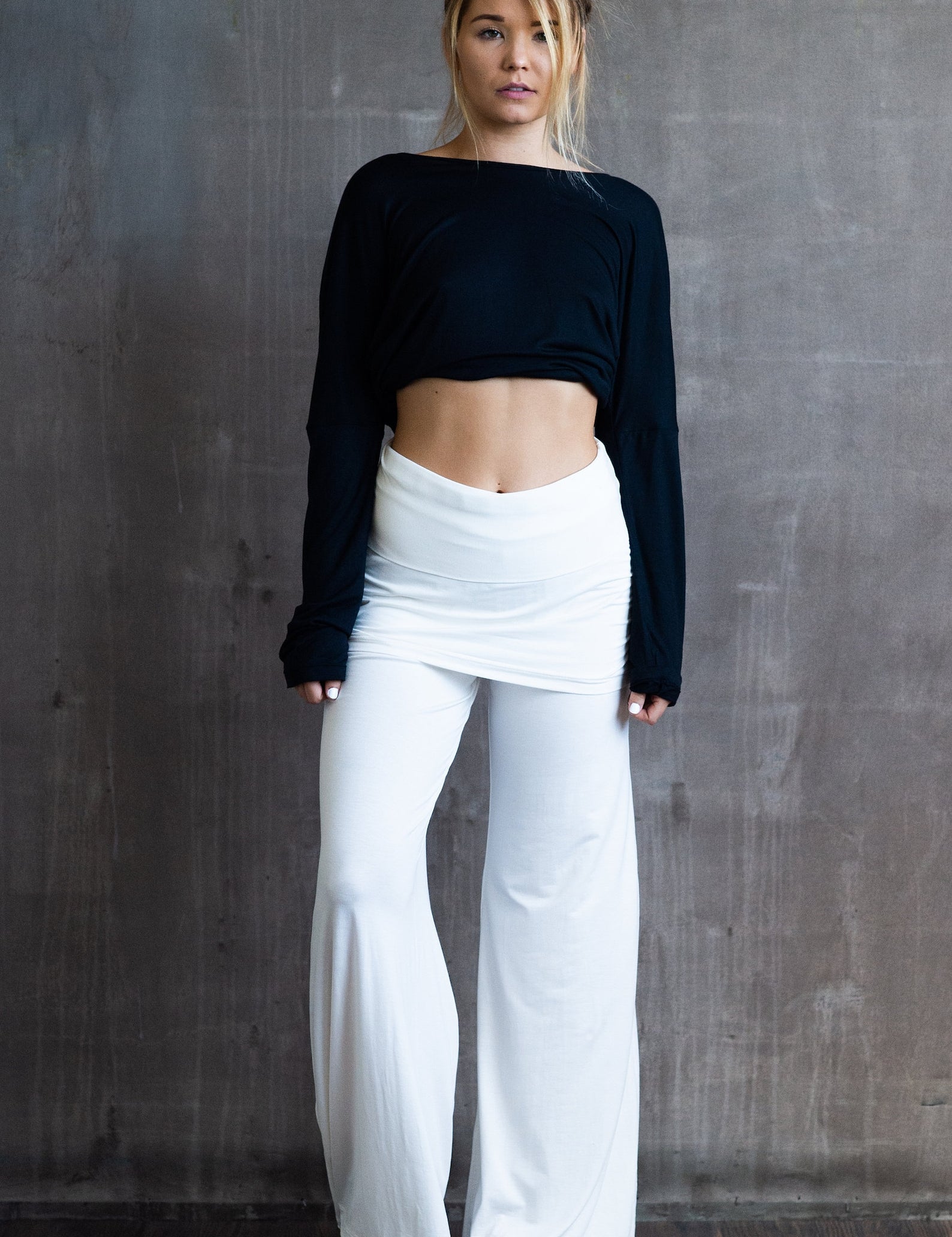 Straight Leg Palazzo Yoga Pants with Miniskirt in White