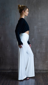 Straight Leg Palazzo Yoga Pants with Miniskirt in White