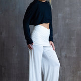 Straight Leg Palazzo Yoga Pants with Miniskirt in White