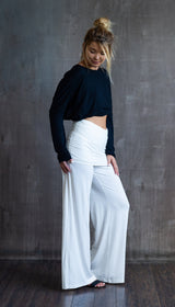 Straight Leg Palazzo Yoga Pants with Miniskirt in White