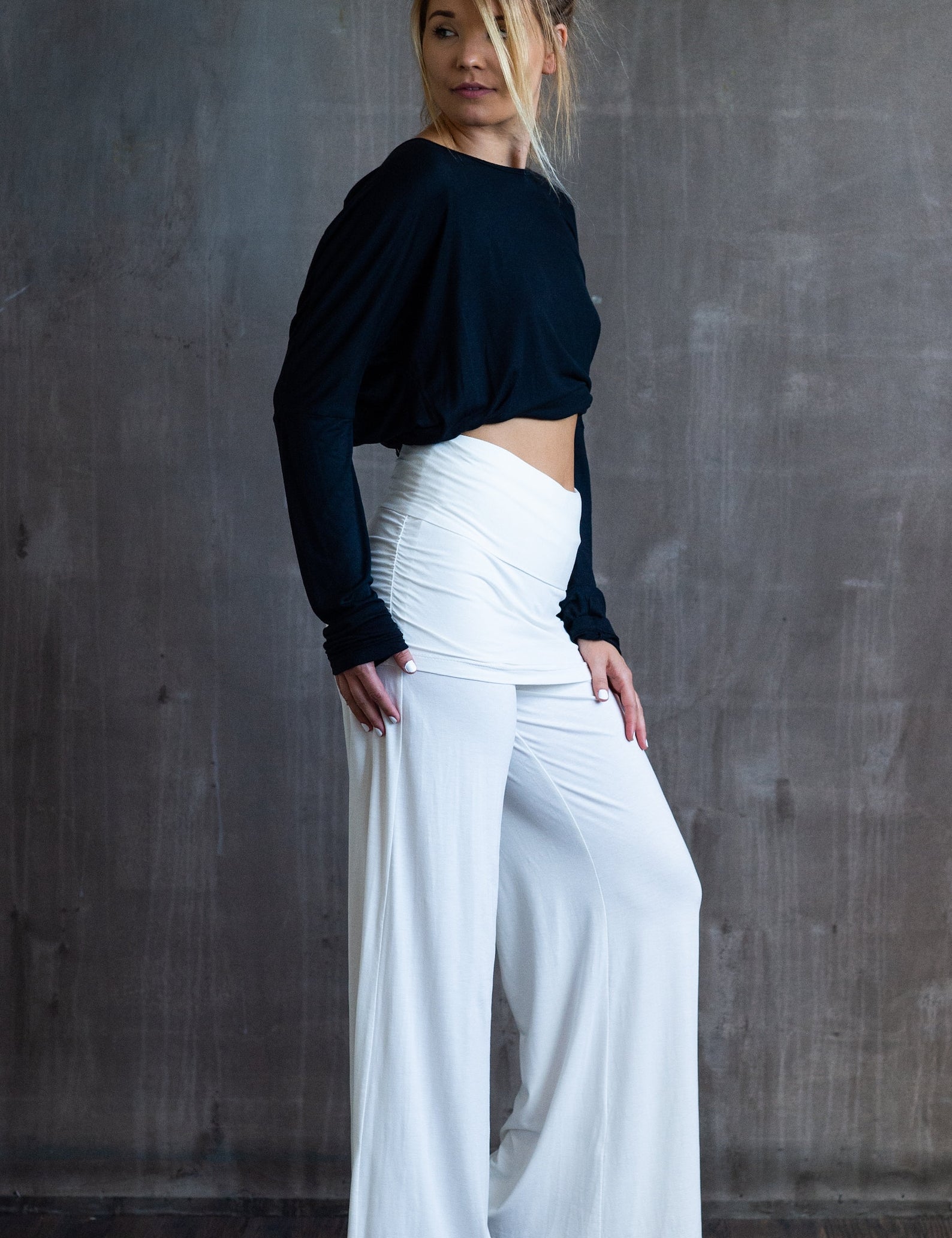 Straight Leg Palazzo Yoga Pants with Miniskirt in White