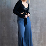Ruched Waistband, Flowy, Wide Leg, High Waist Gaucho Pants in Gray