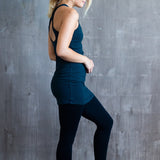 Faith Strappy Woven Back Long Tank Top in Dark Teal