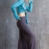 Wide-leg Palazzo Yoga Pants with Boot Cut and Miniskirt in Mocha Brown