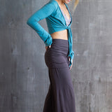 Wide-leg Palazzo Yoga Pants with Boot Cut and Miniskirt in Mocha Brown