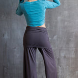 Wide-leg Palazzo Yoga Pants with Boot Cut and Miniskirt in Mocha Brown