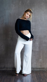 Straight Leg Palazzo Yoga Pants with Miniskirt in White