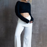 High Waist, Straight Leg, Fold Over Palazzo Pants in Gray