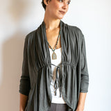 Tie in Front 3/4 Sleeve Blouse in Slate Grey