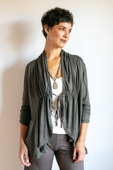 Tie in Front 3/4 Sleeve Blouse in Slate Grey