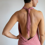 Cowl Front Backless Halter Top | Boho Rose Drape Blouse in Canyon Rose