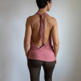 Cowl Front Backless Halter Top | Boho Rose Drape Blouse in Canyon Rose