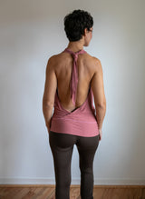Cowl Front Backless Halter Top | Boho Rose Drape Blouse in Canyon Rose