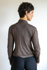 Mrs. Peacock Ruched Zip Front Jacket Mocha