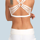 Strappy Criss Cross Back with Ring White Cotton Yoga Sports Bra Tank Top