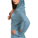 Cowl Neck Hoodie Shirt with Thumbholes in Ocean