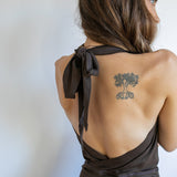 Cowl Front Backless Halter Top in Mocha Boho Brown Drape Blouse