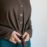 Coconut Button Down Front Sleeve Top in Mocha