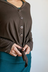 Coconut Button Down Front Sleeve Top in Mocha