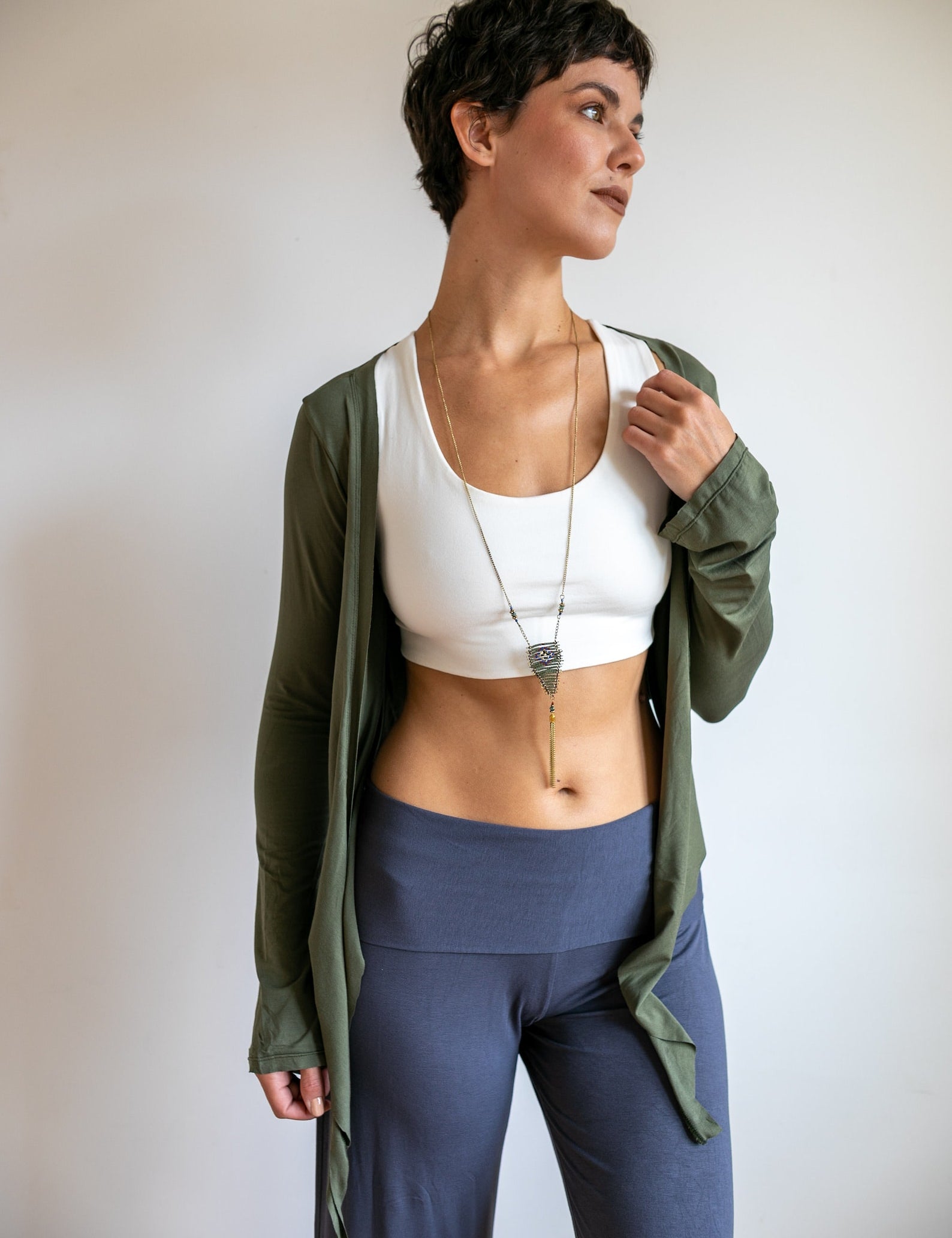 High Waist, Straight Leg, Fold Over Palazzo Pants in Gray