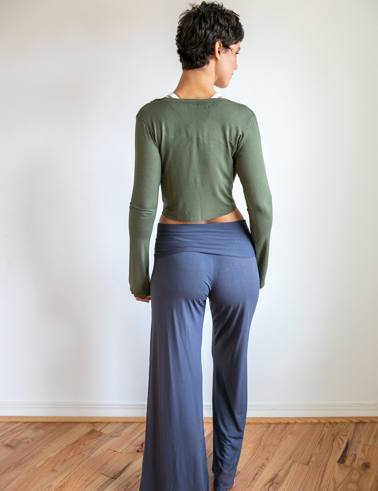 High Waist, Straight Leg, Fold Over Palazzo Pants in Gray