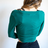Jasper Green Ballet Wrap Top: Yoga Jacket, Tie Front Blouse