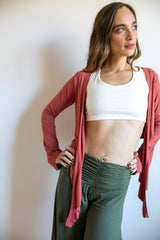 Shakti Ruched Waistband Gaucho Pants in Olive Green