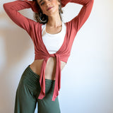 Shakti Ruched Waistband Gaucho Pants in Olive Green