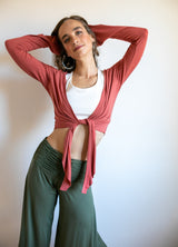 Shakti Ruched Waistband Gaucho Pants in Olive Green