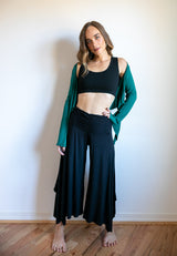 Ruched Waist Wide Leg Pants – Boho Flare, Sustainable Stretch Dance Trousers