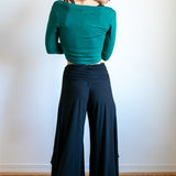 Ruched Waist Wide Leg Pants – Boho Flare, Sustainable Stretch Dance Trousers