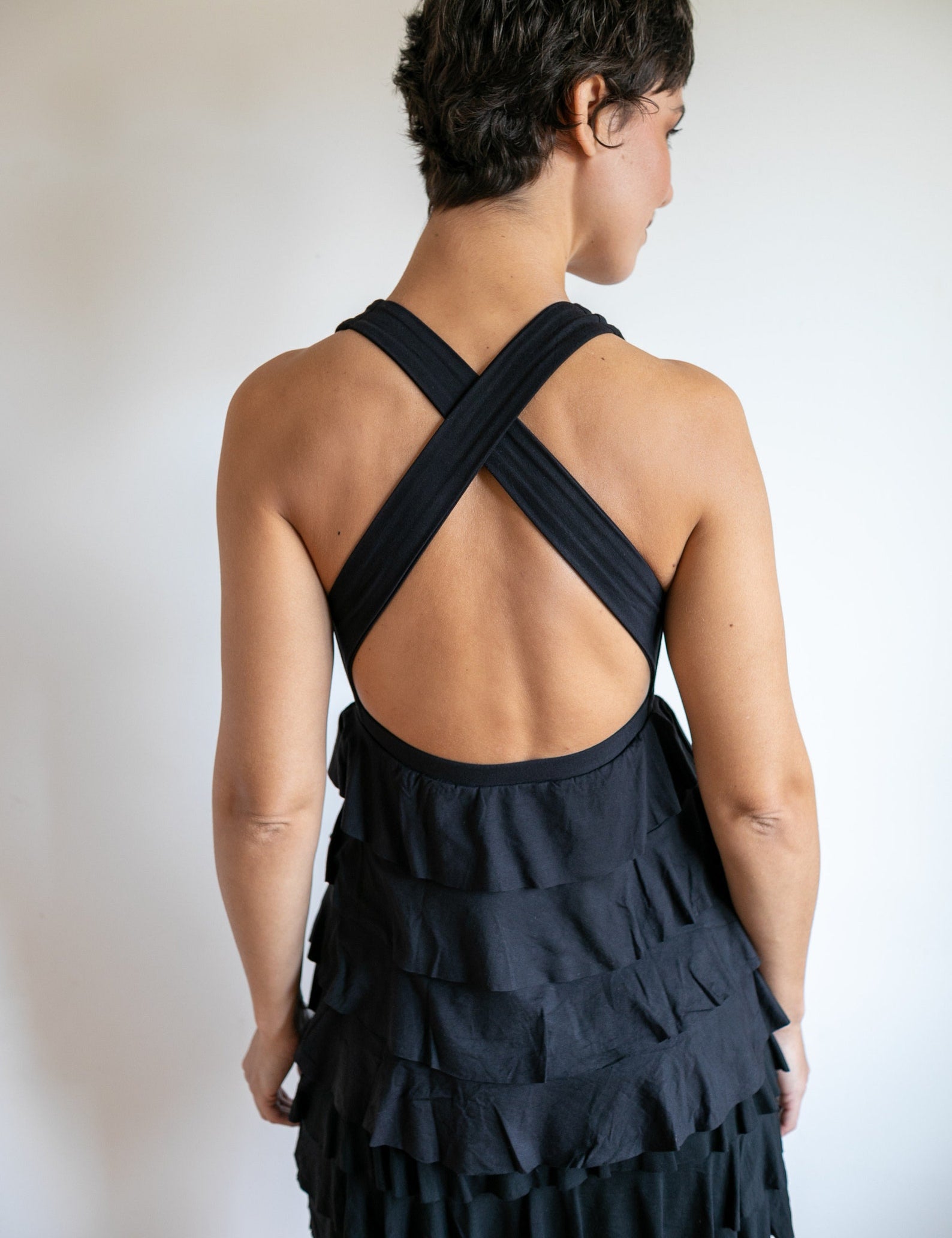 Roxanne Tiered Ruffle Tank Top in Black