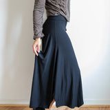 Paris Wide Leg Gaucho Pants, Flared Leg Culottes with Fold Over Waistband in Black