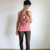 Cowl Front Backless Halter Top | Boho Rose Drape Blouse in Canyon Rose