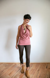 Cowl Front Backless Halter Top | Boho Rose Drape Blouse in Canyon Rose