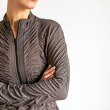 Mrs. Peacock Ruched Zip Front Jacket Mocha
