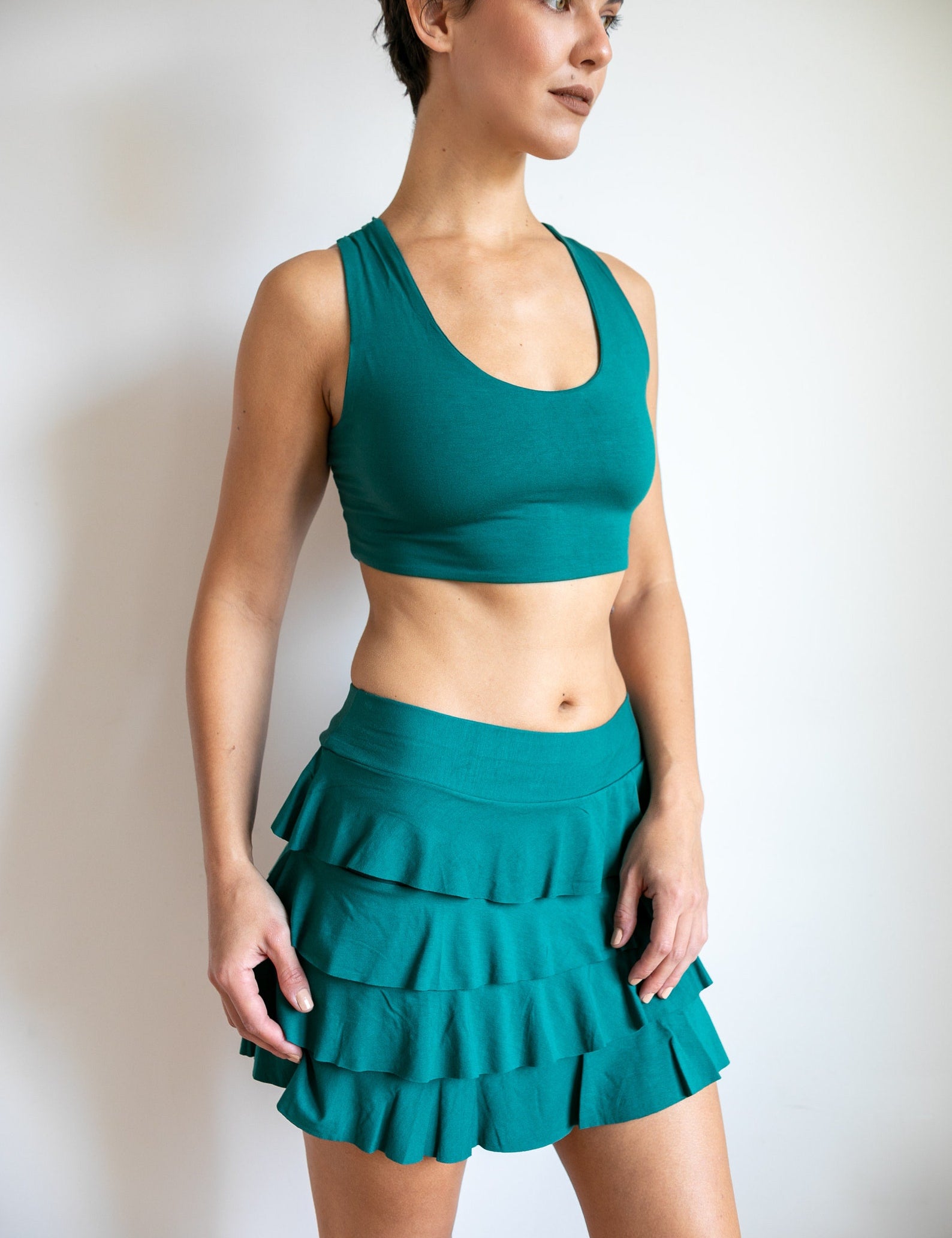 Darlene Ruffle Mini Skirt In Jasper Green