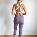 Ruched, Cinched Yoga Leggings with Mini Skirt in Amethyst
