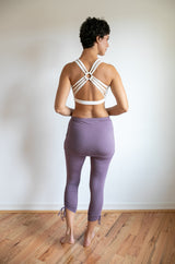 Ruched, Cinched Yoga Leggings with Mini Skirt in Amethyst