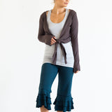 Ruffle Bloomer Capri, Flared Leg Yoga Pants in Dark Teal