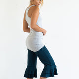 Ruffle Bloomer Capri, Flared Leg Yoga Pants in Dark Teal