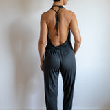 Women's One-piece Cowl Neck Halter Top Backless Yoga Jumpsuit / Romper / Onesie in Smokey Pearl