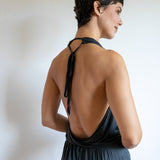 Women's One-piece Cowl Neck Halter Top Backless Yoga Jumpsuit / Romper / Onesie in Smokey Pearl