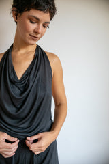 Women's One-piece Cowl Neck Halter Top Backless Yoga Jumpsuit / Romper / Onesie in Smokey Pearl