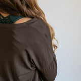 Coconut Button Down Front Sleeve Top in Mocha