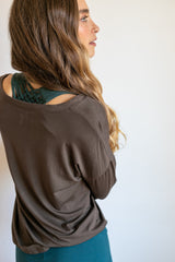 Coconut Button Down Front Sleeve Top in Mocha
