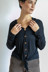 Coconut Button Down Front Sleeve Top in Mocha