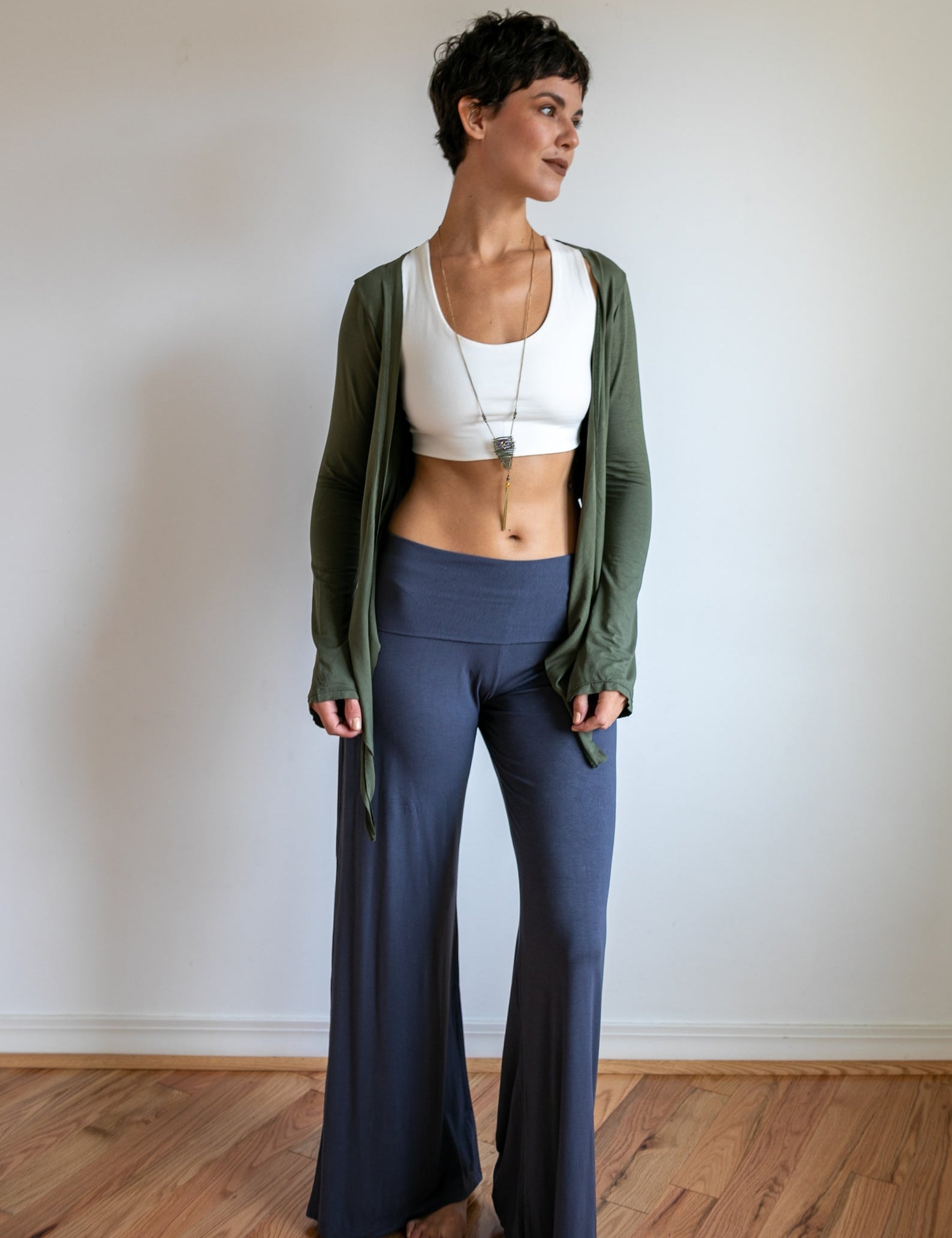 High Waist, Straight Leg, Fold Over Palazzo Pants in Gray